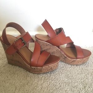 Brown strap wedges